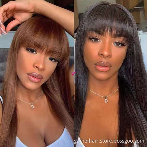 GMWig with Bangs Straight lace front Human Hair Wigs For Black Women Brazilian fringe 30 inch wig Short natural Hair Pre Plucked